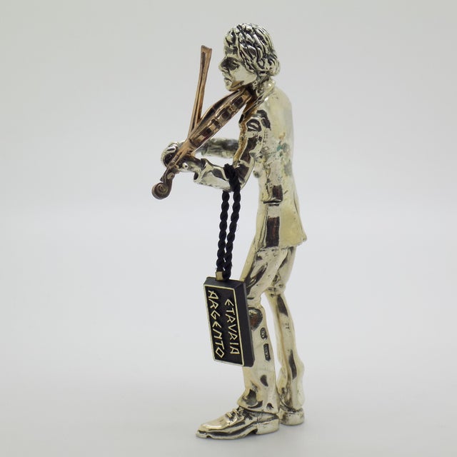 Vintage Italian Handmade Genuine Silver & Brass Violinist Sculpture Figurine by Etruria For Sale - Image 10 of 14