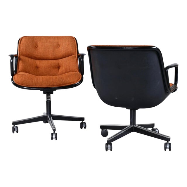 Pair of 1979 Charles Pollock for Knoll Burnt Orange Executive Chairs For Sale