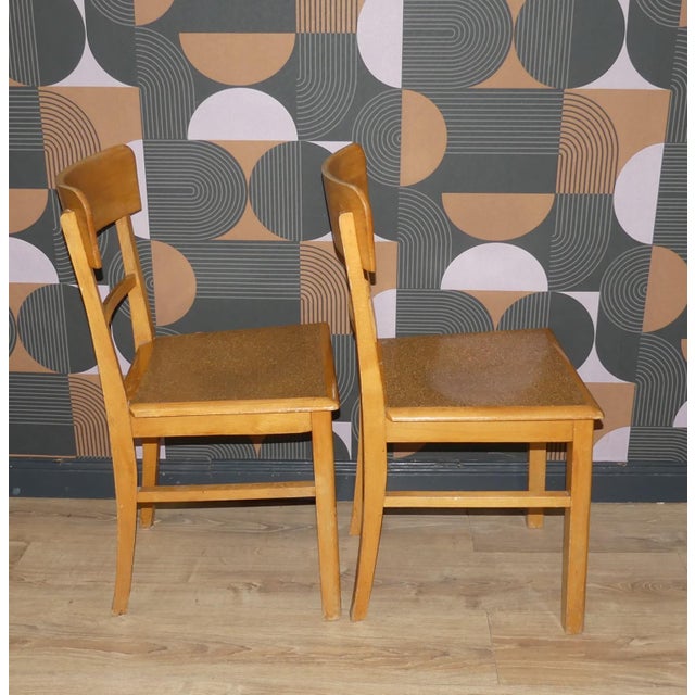 Wood Vintage Frankfurt Style Kitchen Chairs in Wood and Cork, 1950s, Set of 2 For Sale - Image 7 of 10