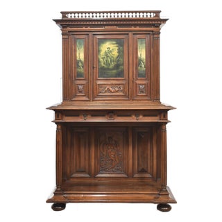 Walnut Carved Cabinet on Stand For Sale