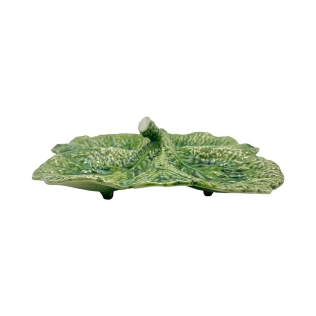 Vintage Green Ceramic Cabbage Lettuce Leaf Serving Platter Bowl Portugal For Sale - Image 4 of 12