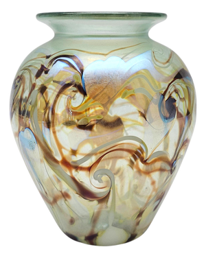 Don Richardson Carlson Art Glass Iridescent Hearts & Vines Vase 5.75"