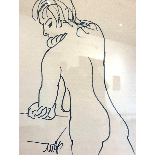 Figurative Vintage Gold Framed Minimalistic Figure Drawing by Molly Schiff For Sale - Image 3 of 4