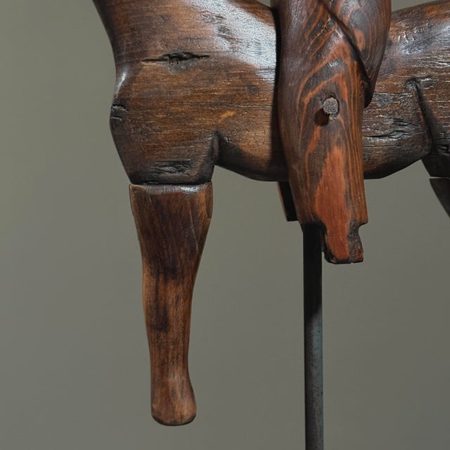 Vintage Folk Art Primitive Hand Carved Soldier With Horse Sculpture, Signed For Sale - Image 11 of 12