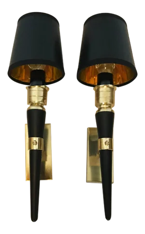 1950s Maison Arlus Brass Black Sconces - A Pair