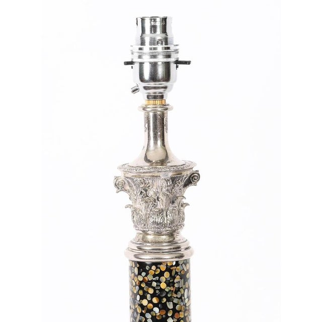 Vintage Silver Plate and Agate Corinthian Column Table Lamps, Set of 2 For Sale - Image 5 of 12