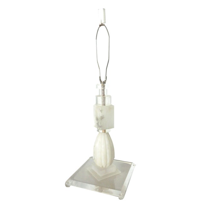 Elegant white/light yellow/light grey Marble and Alabaster table Lamp. Origin : Carrara Italy C.1960's Wired for US and in...