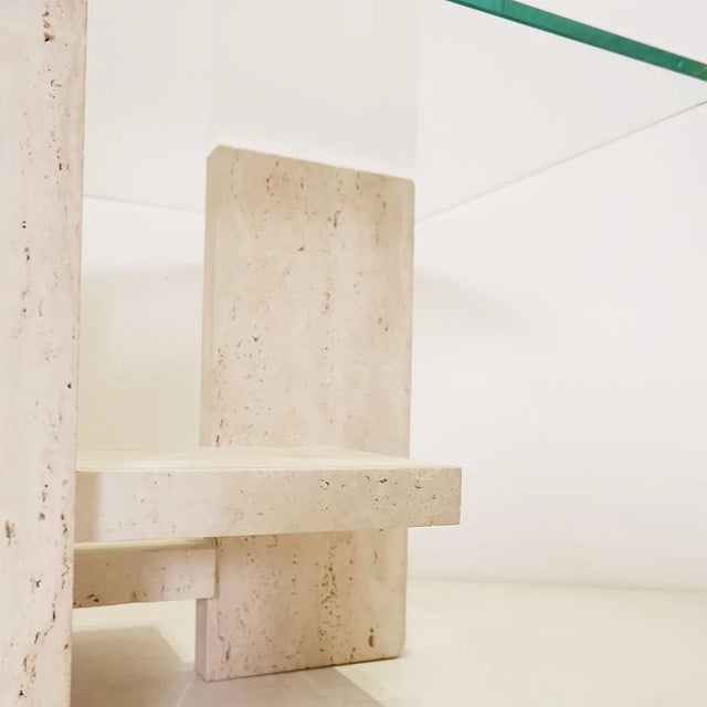 Glass and Travertine Coffee Table from Willy Ballez, 1970s, in Flawless conditions. Designed 1970 to 1979