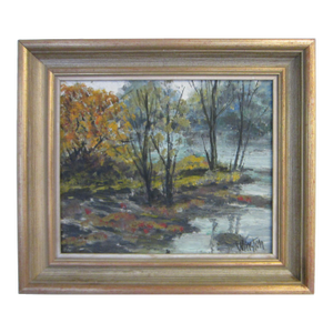 1960s Impressionist Autumn Landscape Oil on Board Signed Winston