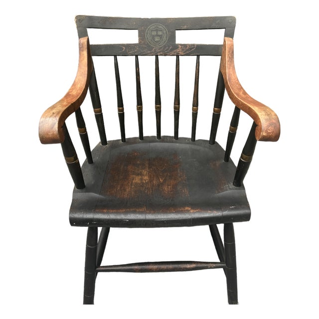 Vintage Nichols & Stone Ebonized Maple Harvard University Windsor Captain's Chair For Sale