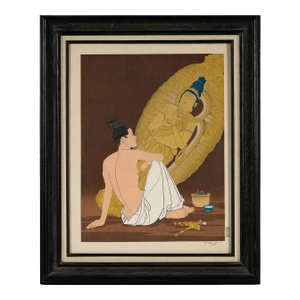 Mid 20th Century Framed Rare Japanese Woodblock Print Le Genie Sans Nom by Paul Jacoulet