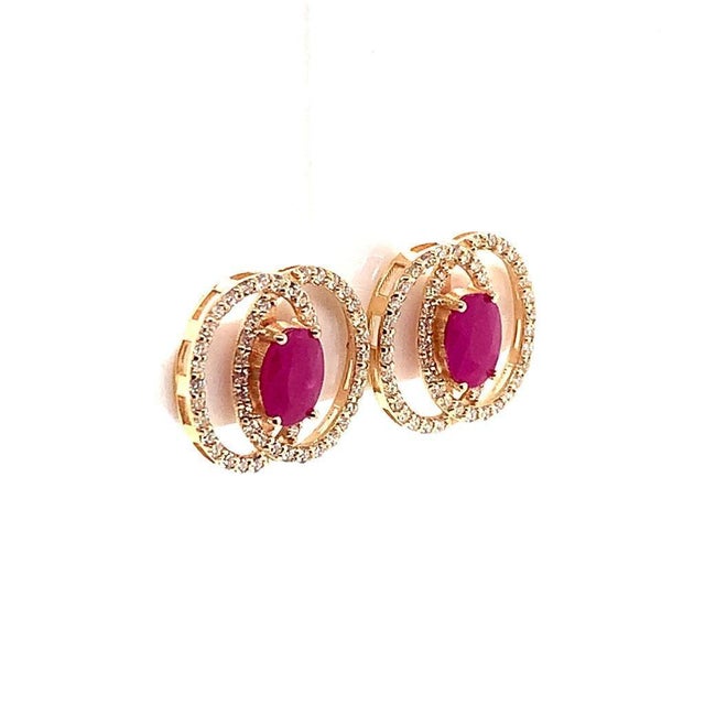 Diamond Ruby Stud Earrings 14 Karat Yellow Gold 2.41 TCW Certified For Sale - Image 10 of 17