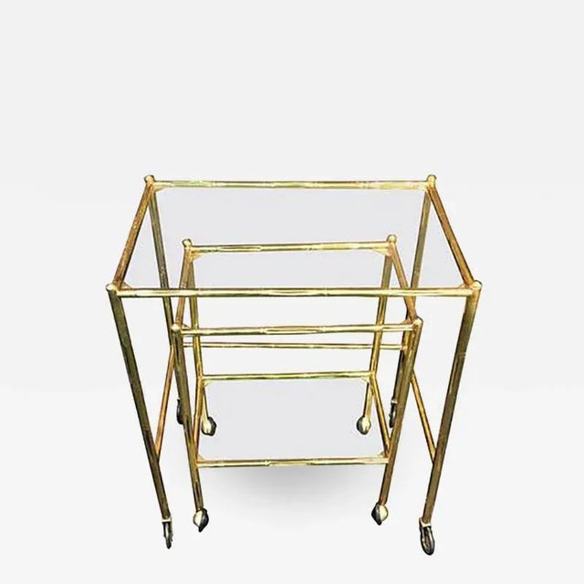 Transparent Pair of Bagues Brass Bamboo Nexting Tables on Wheels For Sale - Image 8 of 8