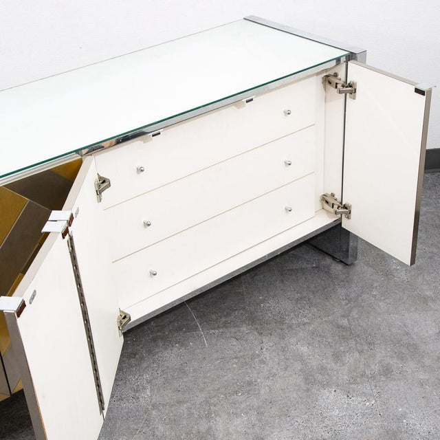 Mid Century Modern Credenza Sideboard Ello Brass Brushed Steel Herribone Drawers For Sale - Image 4 of 12