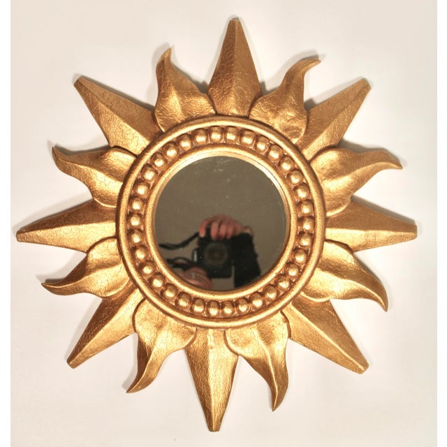 Vintage French Gold Gilded Wooden Sunburst Mirror | Chairish