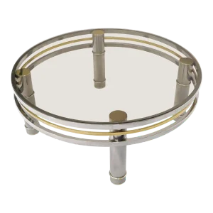 Round Chrome Brass Smoked Glass Mid-Century Modern Coffee Table