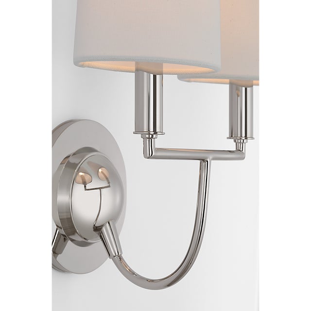 2020s Thomas O'Brien for Visual Comfort Signature Elkins Double Sconce in Polished Nickel with Linen Shades For Sale - Image 5 of 10