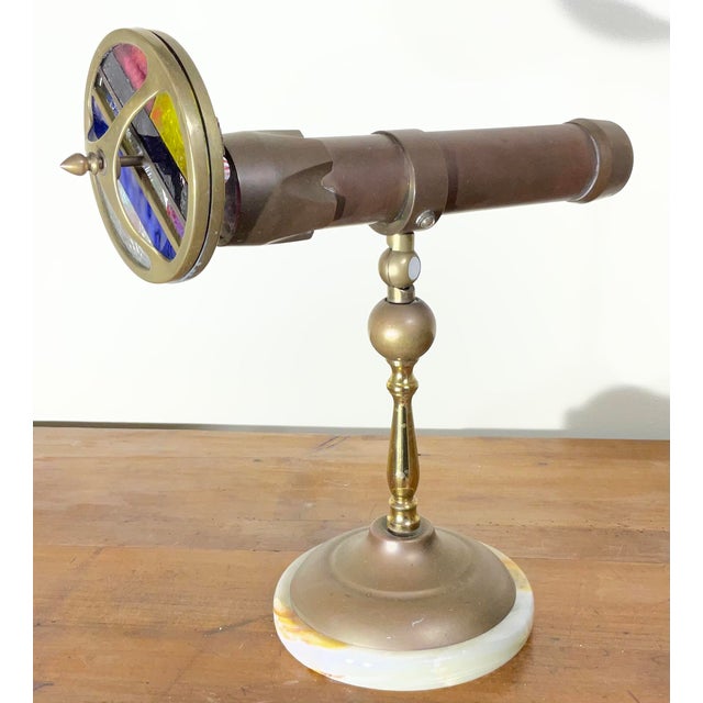 Brass Exquisite Vintage Solid Brass & Onyx-Base Dual-Wheel Kaleidoscope For Sale - Image 8 of 14