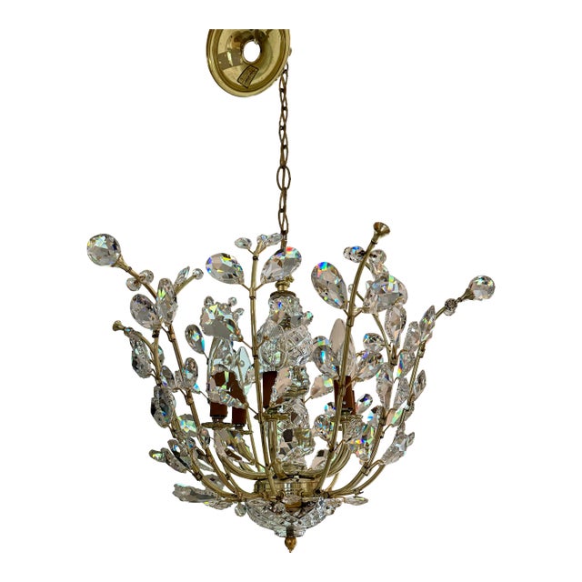 1990s Botanical Inspired Chandelier With Delicate Crystal "Buds" and Leaves Branching Out For Sale