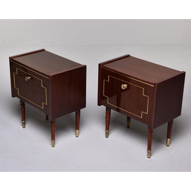 Auburn Mid-Century Walnut Nightstands With Brass Inlay -Pair For Sale - Image 8 of 11