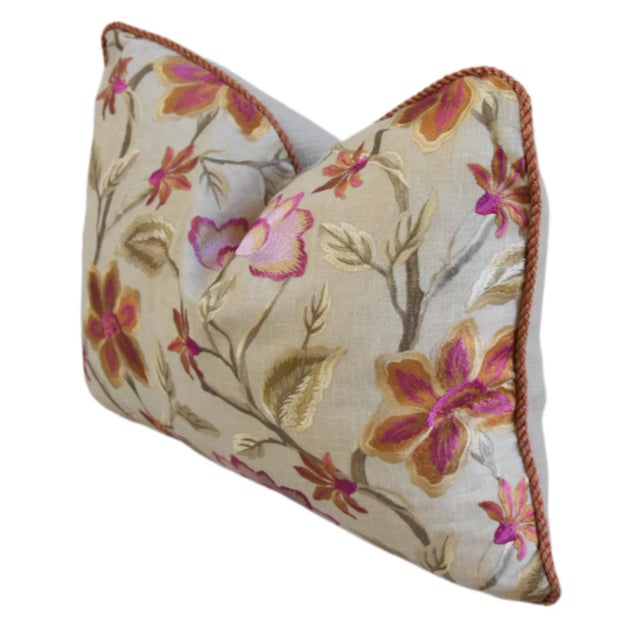 Designer Colorful Silk Floral Embroidered French Feather/Down Pillow For Sale In Los Angeles - Image 6 of 8