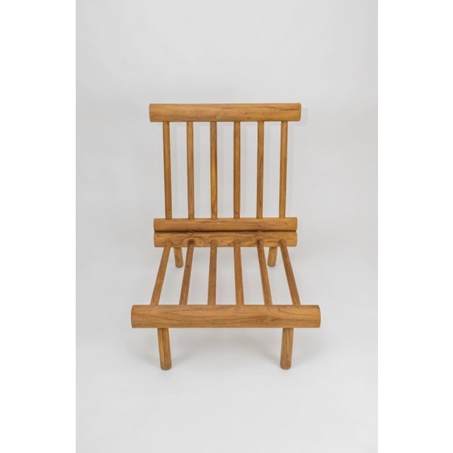 Mid-Century Modern Rishon Teak Outdoor Lounge Chair - Classic Cushion Edition in Sunbrella Canvas Fern For Sale - Image 3 of 5