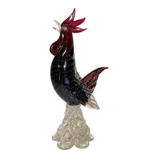 Vintage Hand Blown Glass Murano Italian Bird Rooster Chicken Statue Sculpture For Sale