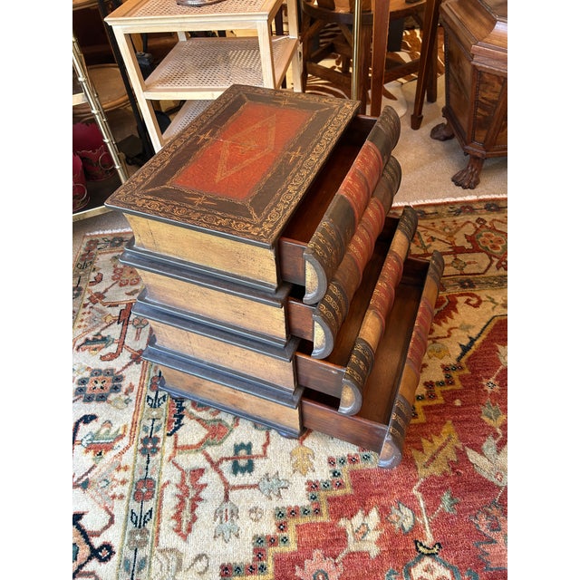 1980s Trompe L’oeil Stack of Leather Books Chest of Drawers For Sale - Image 5 of 13