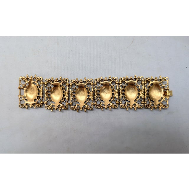 Metal Vintage 1994 Signed Napier Goldtone Black Oval Intaglio Link Bracelet For Sale - Image 7 of 7
