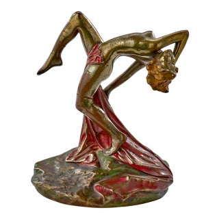 Art Deco Semi-Nude Dancer Painted Bronze Bookend For Sale