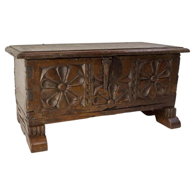 Antique French Rustic Chest in Carved Oak and Wrought Iron, 1900 For Sale - Image 11 of 11