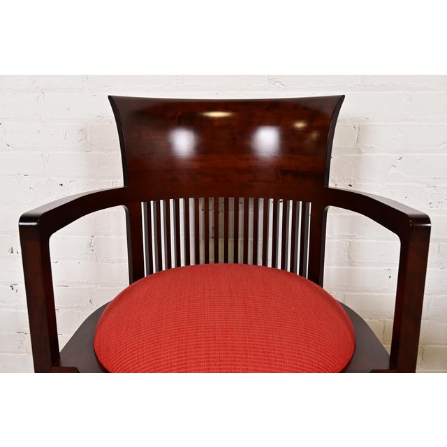 Frank Lloyd Wright for Cassina Arts & Crafts Dark Cherry Wood Barrel Chairs, Pair For Sale In South Bend - Image 6 of 12