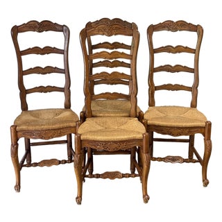 Habersham French Country Farmhouse Ladderback Rush Seat Dining Chairs - Set of 4 For Sale