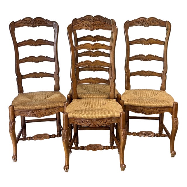 Habersham French Country Farmhouse Ladderback Rush Seat Dining Chairs - Set of 4 For Sale