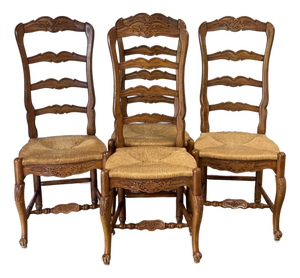 Habersham French Country Farmhouse Ladderback Rush Seat Dining Chairs - Set of 4