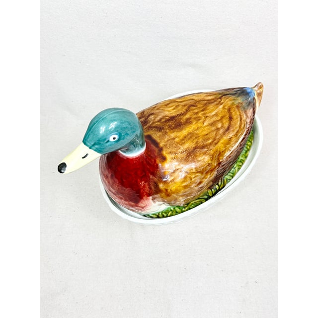 Mottahedeh 1960s Vintage Mottahedeh Design Mallard Duck Soup Tureen & Basket Base For Sale - Image 4 of 6
