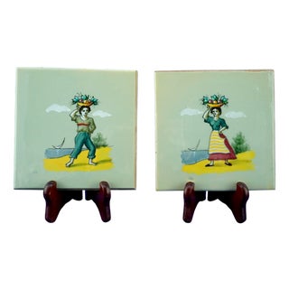 Art Deco Majolica Tiles by Elso Sora for Ama Pesaro, Italy, 1950s, Set of 2 For Sale