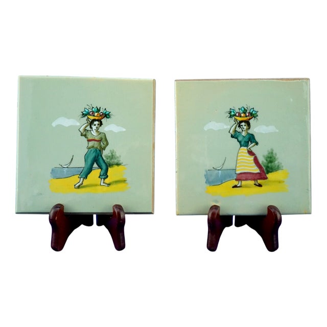Art Deco Majolica Tiles by Elso Sora for Ama Pesaro, Italy, 1950s, Set of 2 For Sale