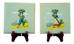 Art Deco Majolica Tiles by Elso Sora for Ama Pesaro, Italy, 1950s, Set of 2