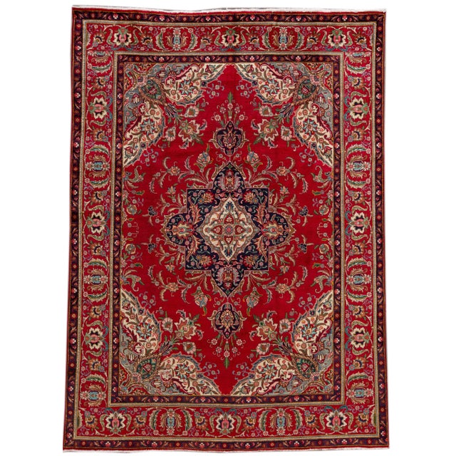 Vintage Persian Tabriz Handmade Wool Red Floral Rug For Sale - Image 10 of 10