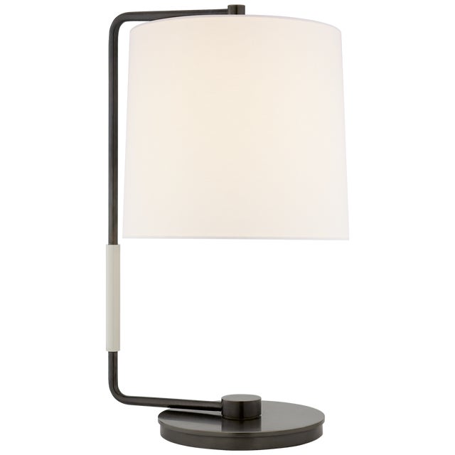 Modern Barbara Barry by Visual Comfort Signature Swing Table Lamp in Bronze with Linen Shade For Sale - Image 3 of 3