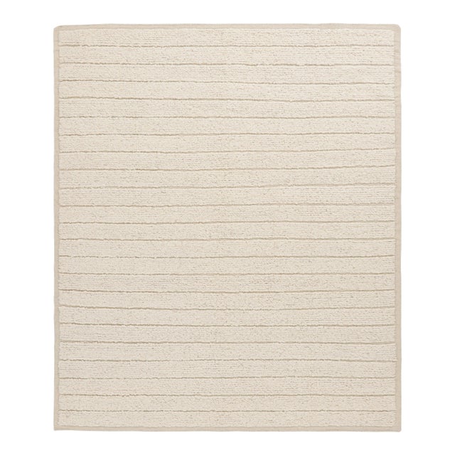 Rug & Kilim’s Textural Kilim Rug in Cream and White High-Low Stripes - 13x18 For Sale