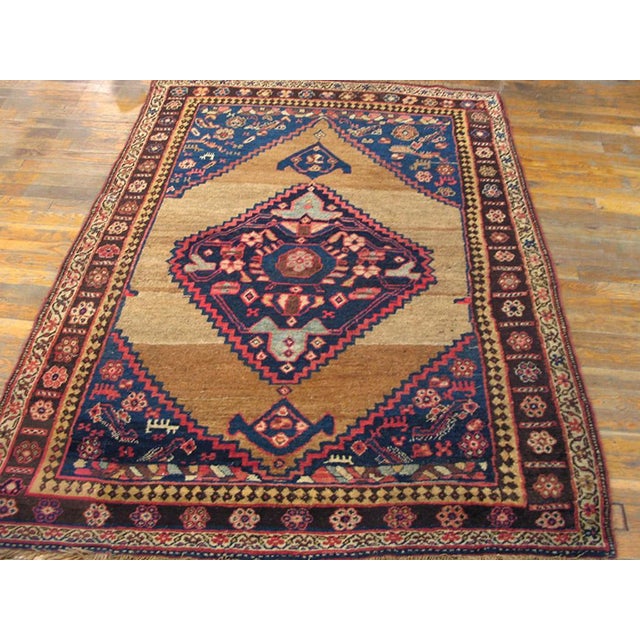 Tribal 1880s Camel Medallion Tribal Antique Hand Knotted Persian Bijar Rug 4'5" X 5'9" Wool Carpet For Sale - Image 3 of 6