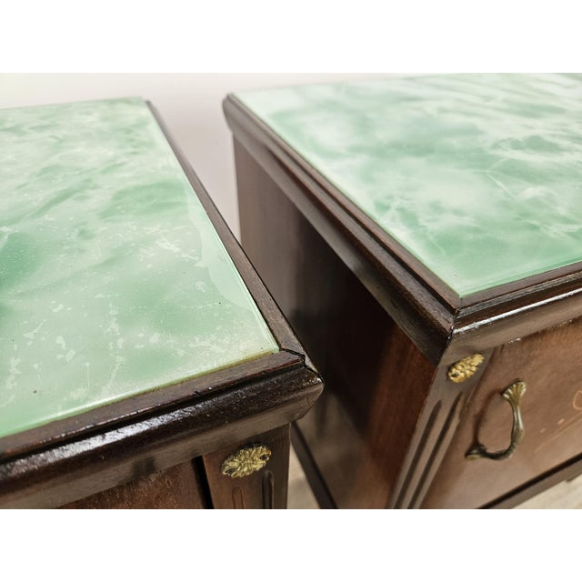 Vintage Oak Bedside Tables with Glass Tops, 1960, Set of 2 For Sale - Image 9 of 18