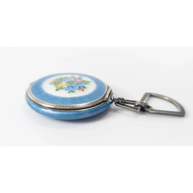 Blue Early 20th Century Blue Guilloche Enamel Floral and Sterling Silver Makeup Compact For Sale - Image 8 of 11