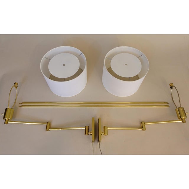 1950s Matched Pair of George Hansen Ny Brass Swing Arm Extension Wall Lamps Metalarte 1950's Spain For Sale - Image 5 of 7
