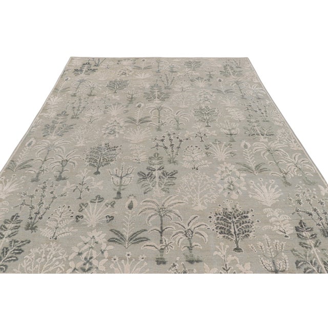 Rug & Kilim Rug & Kilim’s Modern Block Print Rug in Silver-Gray & Teal with Floral Patterns - 4x6 For Sale - Image 4 of 7