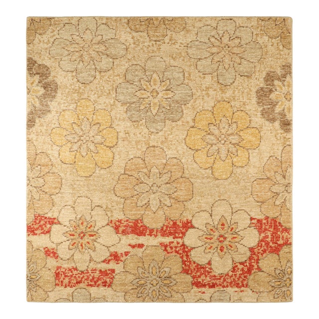 Rug & Kilim’s Distressed Square Rug With Colorful Floral Medallions For Sale