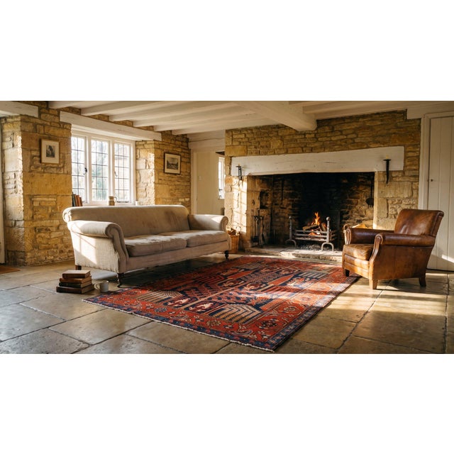 Navy Blue 1900s Blue Navy Cypress Tree Antique Nw Persian "Bid Majnoun" Rug 4'6" X 7' Handknotted Wool Carpet For Sale - Image 8 of 9