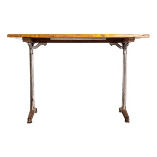Vintage French Cast Base Café Dining Table, 1930s For Sale